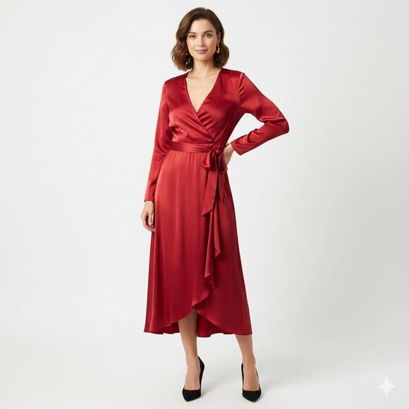 Equipment Adisa Wrap Midi Dress Asymmetric Belted Satin Amaranth Magenta Size 2 - Picture 1 of 16